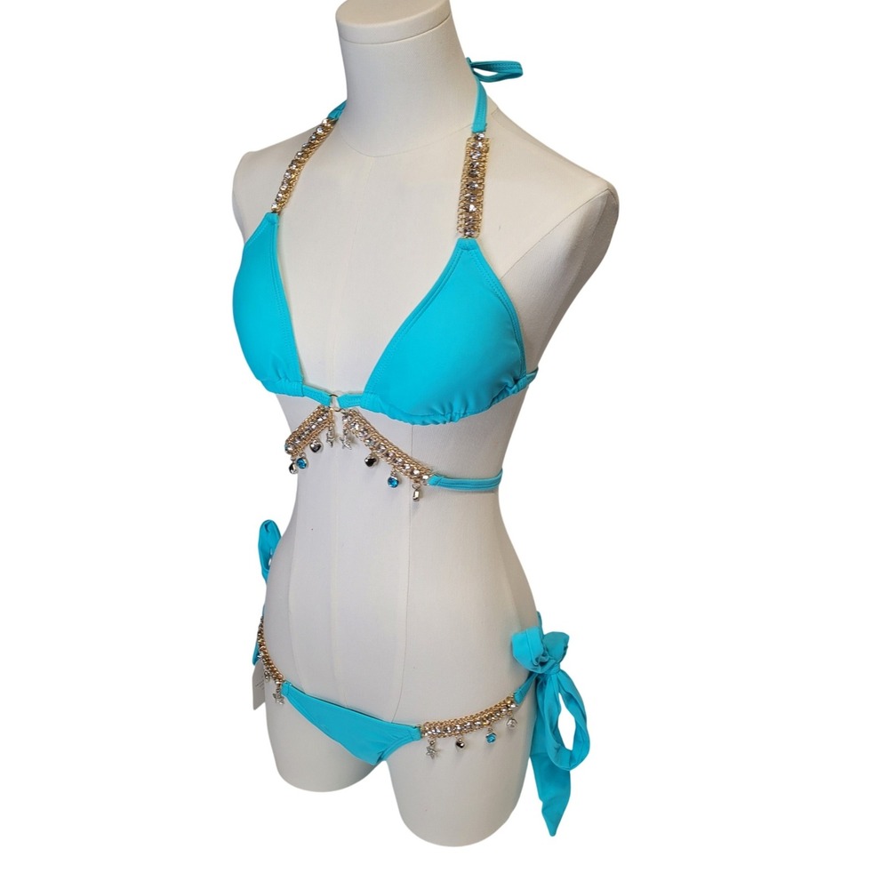 Stunning Turquoise Jeweled Bikini Starfish Charm Two Piece New - Picture 2 of 10